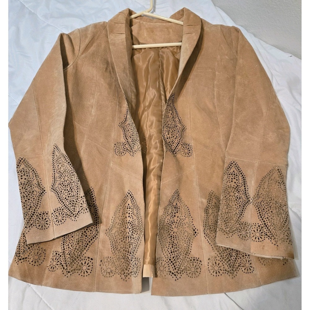 Margaret Godfrey Women's Suede Leather Jacket 2000s Laser Cut Size Medium No Tag